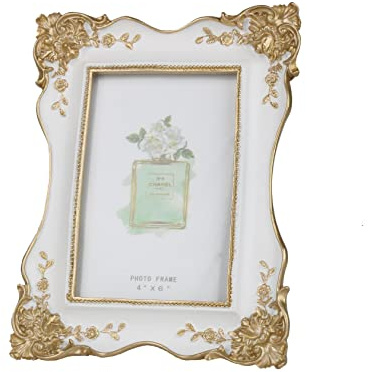 Willump Vintage Picture Frame 10x15 with Gold Trim Antique Tabletop Wall Hanging Photo Frame with Glass Front for Home Decor,Gift Ideas (Weib)