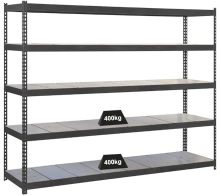 PROREGAL Schwerlastregal Metal Beast Five | HxBxT 200x240x90cm | Fachlast 400kg | Anthrazit | Regal Standregal Werkstattregal Lagerregal Kellerregal