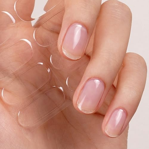 DANNI & TONI 28Pcs Vernis Autocollant Ongle Gel UV Strips,Gel Nail Stickers,Nail Art Auto-Adhésif Ongle,Adesivi per unghie in gel(Crystal Clear)