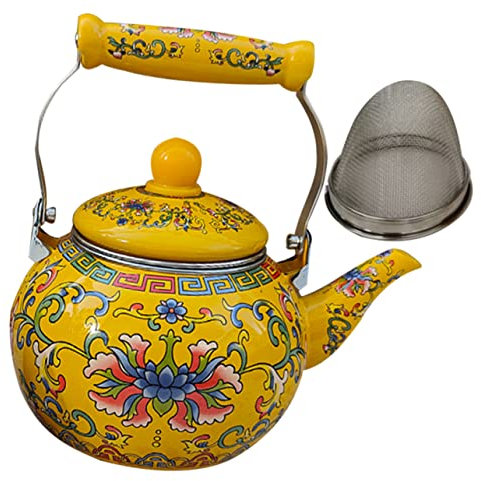 Bouilloire en émail Théière à fleurs Théière en métal Théière vintage Théière pour cuisinière Bouilloires à eau en céramique Bouilloire à eau sifflante Chauffage de l'eau Camping Théière blanche Bur