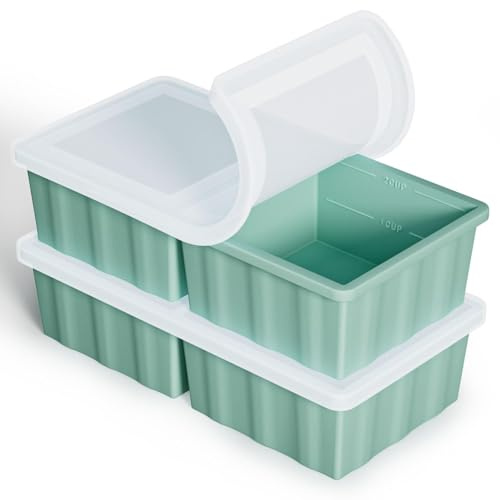 HSSNS Extragroße Silikon Gefriertablett, Suppe Gefrierschrank Eiswürfelform mit Deckel, 2er-Pack Große Suppen Freezer Eiswürfelbecher für Container zum Speichern und Einfrieren von Suppe, Brühe, Soße