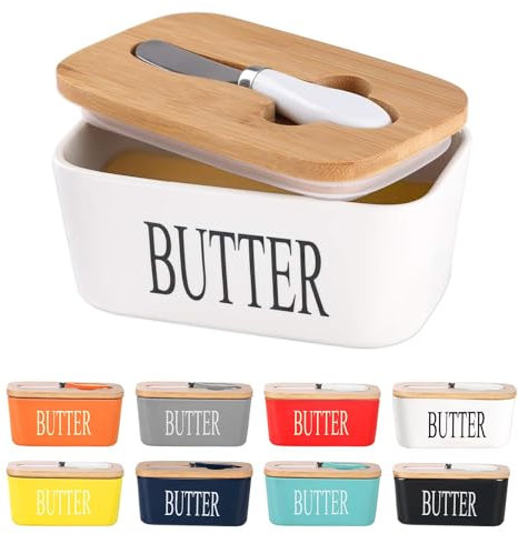 European Porcelain Butter Dish with Wooden Lid Silicone Seal, Perfect for Nuts, Cheese, 650ml