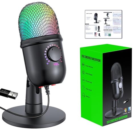 Microfono USB a condensatore da scrivania, microfono per podcast, microfono USB per computer, microfono a condensatore per podcast da scrivania con pulsante di disattivazione per registrazione | microfono USB per computer, microfono a condensatore per podcast da scrivania con pulsante di disattivazione per registrazion