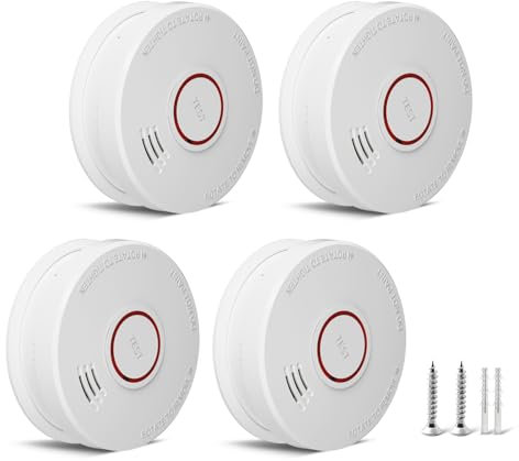 Détecteur de fumée Garantie 10 Ans Alarme Incendie Batterie 9V remplaçable détecteur de fumée avec Certification DIN EN14604 et BSI 4 Cartes