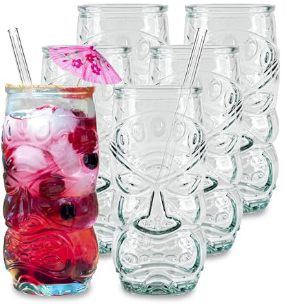 Viste-lo Tiki Gläser Set - 6x Aperitif Becher für Cocktails, Sangria oder kalte Getränke - 500ml Recyceltes Glas