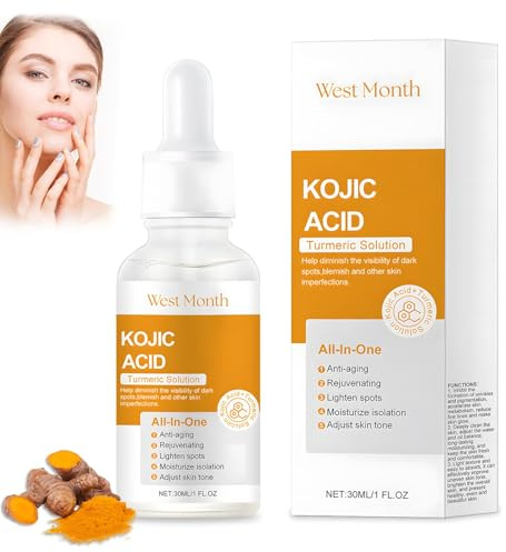 Kojisäure Gesichtsserum 30ml,Kurkuma Kojisäure Gesicht Dunkle | Kojisäure Flecken Korrigierendes Glow Serum,Kurkuma Gesichtsöl,Aging Super Serum Spendet Feuchtigkeit strafft die Haut