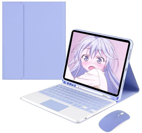 Teclado Funda para iPad Pro 12,9 Pulgadas 6ª 2022/5ª 2021/4ª 2020/3ª Gen 2018 con Ratón Inalámbrico, Español Ñ QWERTY Teclado Touchpad Bluetooth Desmontable, Portalápices Incorporado, Púrpura-A