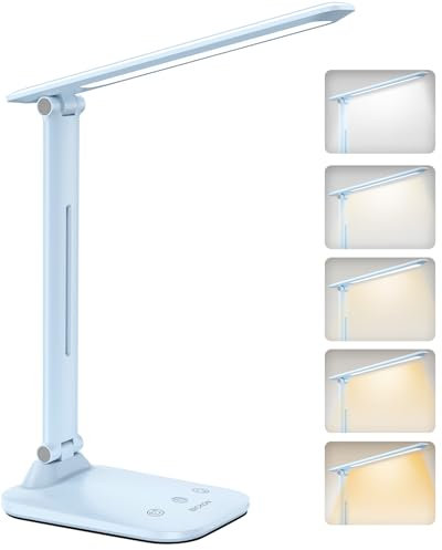 BICKON Lampe de Bureau LED - Doux pour les Yeux,Lampe Tactile avec Minuterie & Mémoire,5 Modes d'éclairage & Luminosité Réglable,Longue Durée,pour Enfants, Étude,Travail de Bureau [Bleu]