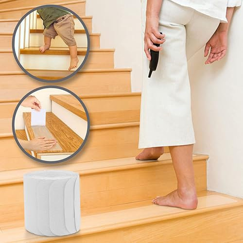 DSWZLQDXB 15 Stück Transparente Antirutschstreifen für Badezimmer-Treppen Selbstklebende Treppenteppich Treppenstufen Matten Stufenteppich Stufenmatten Anti Rutsch Streifen Mit Rolle (15cm×76cm)