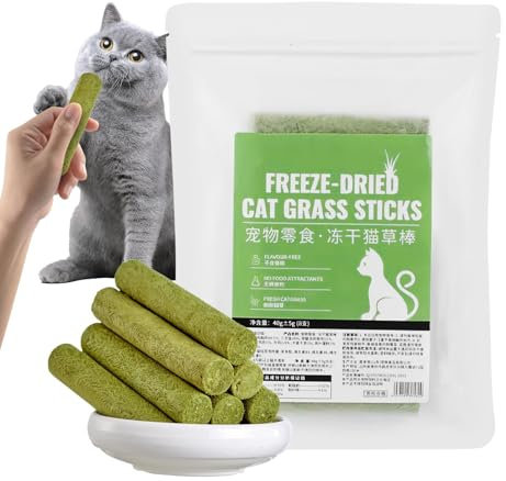 Dmuzsoih Katzengrasfutter, Katzengrasstäbchen | 8 Sticks Katzen-Snack-Time-Leckereien | Gefriergetrockneter Stick zum Entfernen von Haarballen, aromatisierter Katzensnack für Erwachsene und ältere