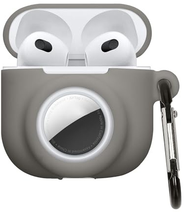 kwmobile Custodia 2 in 1 compatibile con Apple Airpods 4 e AirTag - Cover Cuffie Bluetooth - Protezione in Silicone con Moschettone - grigio