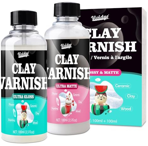 Lufttrocknender Tonlack Set 200ml - Enthält Glanzlack und Mattlack, Kratzfest, Vergilbungsfrei & Wasserfest, Klarlack Glänzend für Versiegelung Acrylfarbe, Holz, Keramik, Modelliermasse, Airdry Clay
