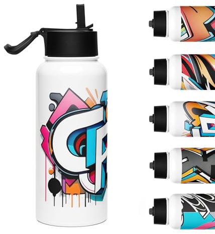 Botella Térmica 950 ml Acero Inoxidable | Botella de Agua con Pajita Reutilizable | Vaso Térmico Sin BPA | Botella Deportiva Personalizada para Ocio, Oficina o Gimnasio | Graffiti (Graffiti)
