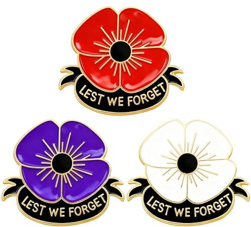 3 Pcs Poppy Badges and Pins 2025: Enamel Poppy Pin Badge, Lest We Forget Poppy Badge, Remembrance Sunday Red Flower Rhinestone Badges Banquet Poppy Lapel