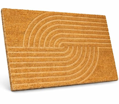 Entrando Fußmatte Kokos 40x60 cm Wellen Design - Türmatte für Innen & überdachten Außenbereich, Schmutzfangmatte aus gepresster Kokosfaser mit Struktur, rutschfest, stilvoll, pflegeleicht - Natur