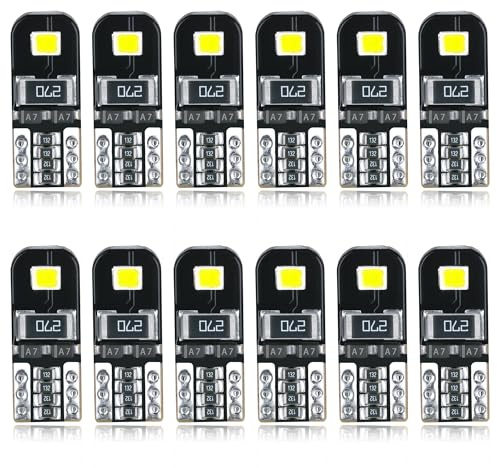 AGLINT T10 W5W LED CANBUS Sensa Errore Lampadine 12V 194 168 2825 Cuneo Tipo Luci Dell'automobile Bulb 6000K 2SMD La Luce Interna Dell'auto Targa Lampade Luci Posizione LED Bianco (12 Pezzi)