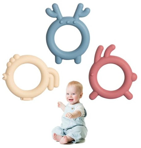 3 Pièces Anneaux de dentition, anneaux de dentition pour stimuler les gencives et soulager les douleurs dentaires, Jouets à mordre pour bébés, Série animale