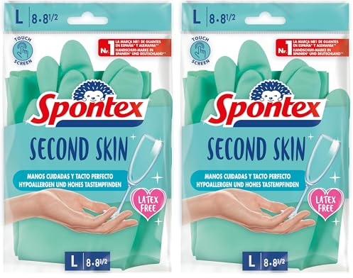 Spontex Second Skin, latexfreie Haushaltshandschuhe aus Nitril-Mix, mit Touchscreen-Technologie, Größe L/8-8,5, 1 Paar (Packung mit 2)