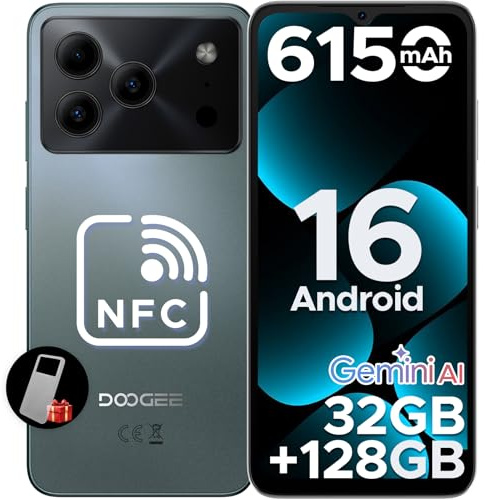 DOOGEE Note 56 Pro AI Android 16 Smartphone Ohne Vertrag, 32GB+128GB/2TB TF, 6150mAh, 6.56 HD+ IPS, T7225 Octa Core Handy Günstig, 13MP+8MP, Dual SIM 4G Simlockfreie Handys,Gemini AI, OTG,NFC,Face ID