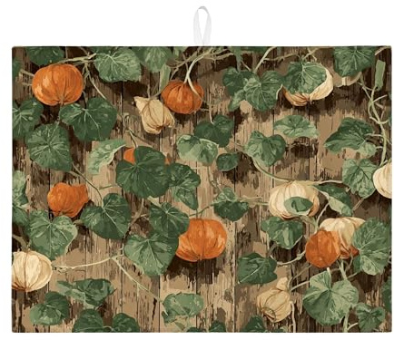 Pumpkin Dish Drying Mats For Kitchen Counter, Rustic Fall Harvest Absorbent Dish Drainer Rack Mat, Vintage Microfiber Drying Pad For Kitchen Counter Coffee Bar Protector 18x24 Inch