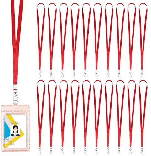 Xyvor 20 Piezas Lanyard con Gancho Giratorio Metálico, 46 cm Cuelga Llaves Cuello, Poliéster, Rojo Cinta Cuello Llaves, Colgantes de Tarjetas de Identificación para Pendrive, Autobús, Pase, Silbato