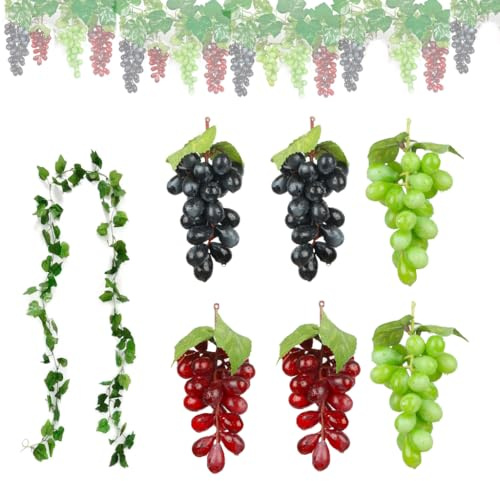 Dyiouxin Racimos de Uvas Artificiales,7 Piezas Uvas Artificiales Realistas,Uvas de Plástico,Frutas Artificiales,Adecuado para Fiestas, Fotografía, Decoración de Bodas, Accesorios de Frutas