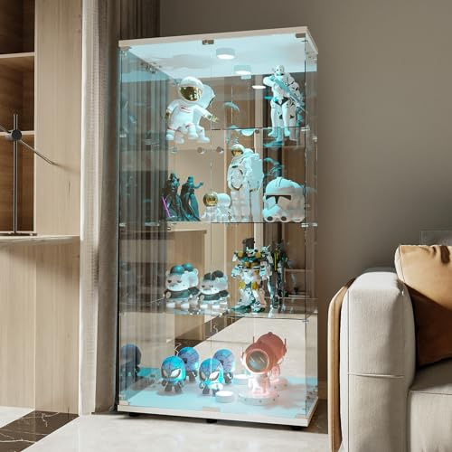 FCSQIU Vitrine aus Glas mit 2 Türen und Schloss, abschließbare Vitrine mit 4 Ebenen, Sammlervitrine, Glasvitrine,Schrank Vitrines mit Schloss für Wohnzimmer und Schlafzimmer