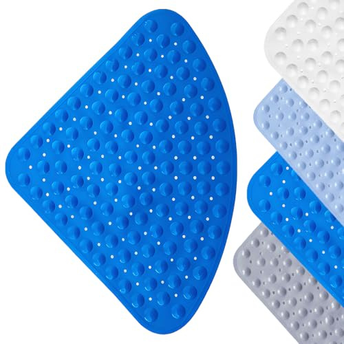 Tapis de Douche, 54 x 54 cm, 1 Pièce Tapis de Douche D'angle, Natte de Douches Antidérapant avec Ventouses, Natte de Bain en PVC avec Trous de Drainage, pour Salle de Bain(Bleu Océan)
