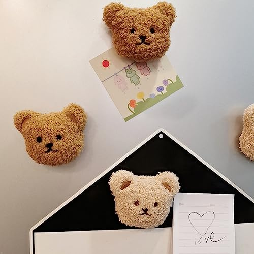 Pssopp Fridge Magnet, Plush Bear Soft Rubber Magnet, Cute 3D Animal for Home and Office Decor (Coffee)