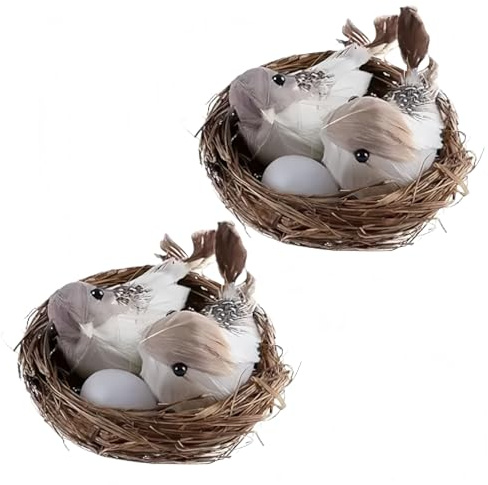 2Pcs Simulation Bird Nest with Bird and Eggs Decor,Fake Foam Feather Birds,Artificial Birds,for DIY Craft Tree Decoration Artificial Plants and Flowers,Home Decor for Garden Yard Home Party Easter Dec