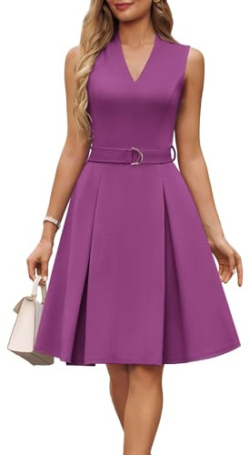 GRACE KARIN Robe d'été élégante sans manches avec col en V et ceinture pour femme