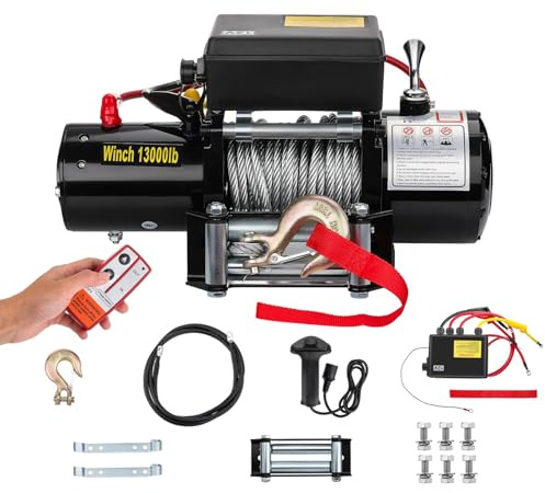 Elektrische Seilwinde 12V 13000LBS (5909kg) Offroad Motorwinde mit Funkfernbedienung, 26m Stahlseil, 4,5KW Kupfermotor, für Jeep SUV Pickup ATV UTV LKW Bootstrailer