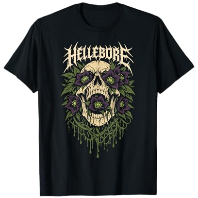 Funny Skull Hellebore Plant Lover Gardener Grunge Metal Band T-Shirt