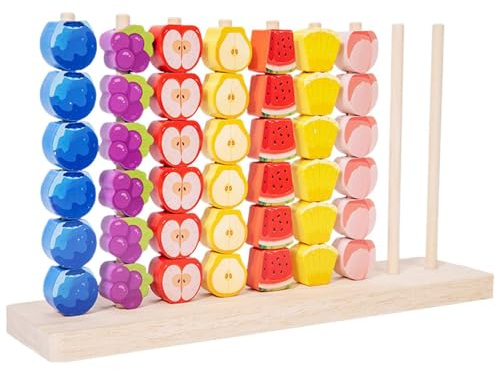 Generisch Wooden Stacking Blocks - Shape Sensory Game | Wood Fruit Stacking Toy | 42 Piece Puzzle for Kids Girls Kindergarten Classroom Travel Family Party Birthday, Ages 3+