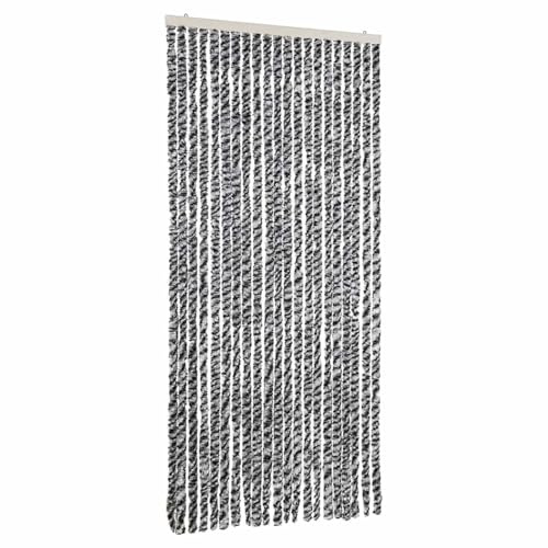 Fliegenvorhang Grau, Schwarz und Weiß 90x200 cm Chenille, Chenille Türvorhang Flauschvorhang ideal als Raumteiler und Sichtschutz für Terrassentür Wohnmobil Tür377334