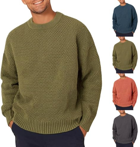 Generisk tröja herr fleece grovstickad tröja herr regular fit | Mäns stretch tröjor rund hals gosig tröja mjuk fleecetröja elegant tröja