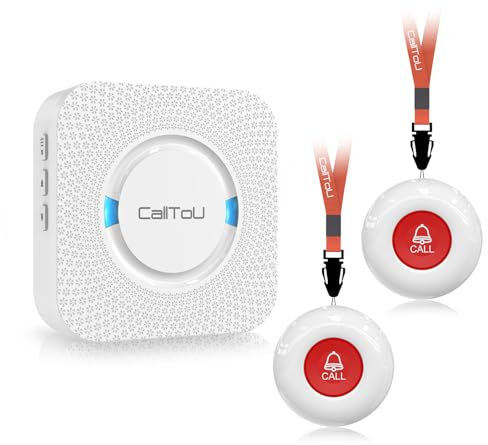 CallToU Wireless Personal Alarms for Elderly Call Button Panic Alarm 500ft Nurse Call Bell Patient SOS System for Home/Personal Caregiver Pager with 1 UK Plug-In Receiver 2 Waterproof Buttons