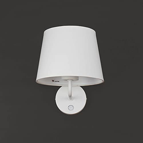 Licht-Erlebnisse Wandleuchte Stoff Metall Weiß Esszimmer Flur Schlafzimmer H:24 cm E27 mit Schalter blendarm Zeitlose Wandlampe Wohnzimmer MAJA