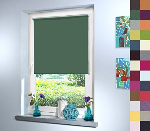 Verdunkelungsrollo nach Maß, Rollo nach Maß, Maßanfertigung Innenrollo, Balkontür, Rollos nach Maß, Blickdicht, für Fenster & Türen, Klemmfix ohne Bohren (220cm Höhe x 75cm Breite / Dunkelgrün)
