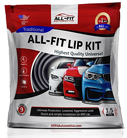 Original All-Fit Lip Kit Universal Spoilerlippe, die Langlebigste Spoiler Lippe zum ankleben und anschrauben, Tuning Frontspoiler, Gummilippe, 3M, 2,7m, Farbe schwarz Größe medium 6,4cm breit