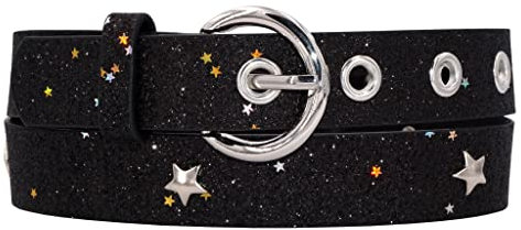 EANAGO Gürtel >SUPERSTAR< für Kinder (6-15 Jahre, Taillenumfang 57-72 cm, Gürtelmaß 65 cm) - moderner Glitzergürtel mt Sternnieten für Mädchen - Kindergürtel - Mädchengürtel (schwarz)