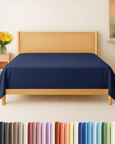Twin Size Flat Sheet - Hotel Quality Top Flat Bed Sheet Only - Ultra-Soft, Breathable & Cooling - Fade & Wrinkle Free - Easy-Care, Stain & Shrink Resistant Bedding - Easy-Fit & Oeko-Tex - Navy Blue