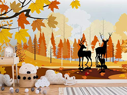 Fotomural Infantil Vinilo para Pared Ciervos Paisaje Otoño | Mural | Fotomural Infantil Vinilo Decorativo |500 x 300 cm | Decoración comedores, Salones, Habitaciones