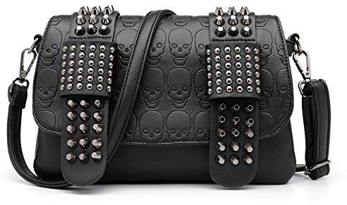 LUI SUI Bolso de Hombro con Remaches de Esqueleto Punk Femenino Bolso de Cuero PU Billetera