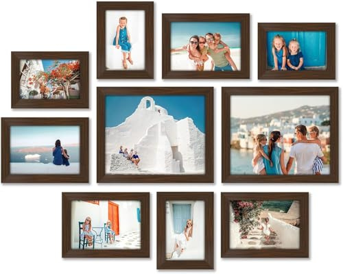 Americanflat 10-teiliges Collage Bilderrahmen Set verschiedene Größen Walnuss - Zwei 20x25, Vier 13x18 & Vier Bilderrahmen 10x15 - Fotorahmen für Mehrere Fotos mit Bruchsicherem Glas