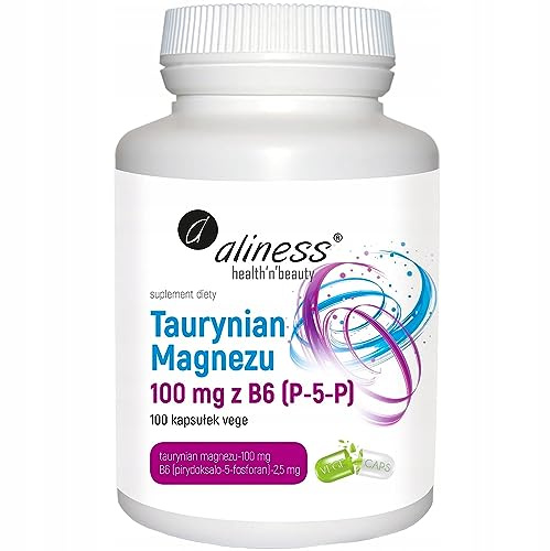 Aliness - Magnesiumtaurat 100mg mit Vitamin B6 (P-5-P) 2,5mg pro Kapsel - Ohne Zusatzstoffe - Veganer - Vegetarier - Nahrungsergänzungsmittel - 100 Kapseln