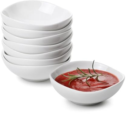 Brew To A Tea BTaT- Dipping Bowls, 5 oz, Set of 8, White Dip Bowls, Ceramic Dip Bowls, Sauce Bowls, Small Bowls for Dipping, Bowls for Dipping, Condiment Dishes, Bowl for Dips, Ripple Effect Bowl