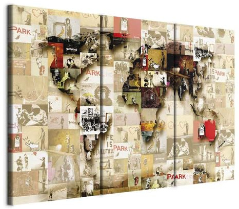 murando Acoustic Canvas Wall Art BANKSY World map 90x60 cm / 35 x 24 picture with acoustic foam sound absorption print image Artwork 3 pcs room acoustics soundproofing k-C-0057-b-g