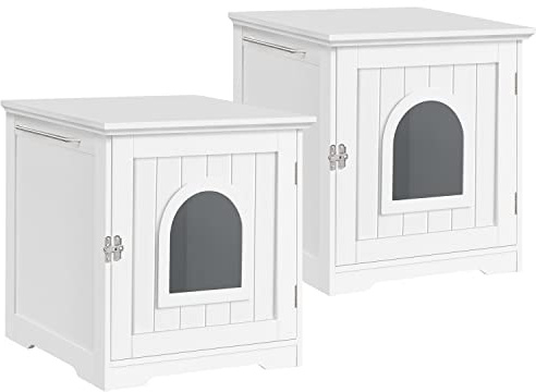 Yaheetech Mueble Arenero para Gatos Casa para Gato de Madera MDF Cueva de Mascota para Descanso Blanco 48,5x51x51,5 cm
