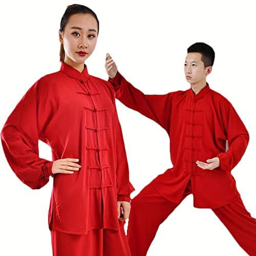 HFCY Arts Martiaux Kung Fu Tai Chi Vêtements d'entraînement pour Homme Femme Tang Chinois Traditionnel Wing Chun Shaolin-vêtements d'entraînement,Red-XXL